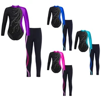 Leotardo adornado con diamantes de imitación brillantes de manga larga para baile de Ballet para niñas con pantalones Legging para gimnasia patinaje sobre hielo nuevo