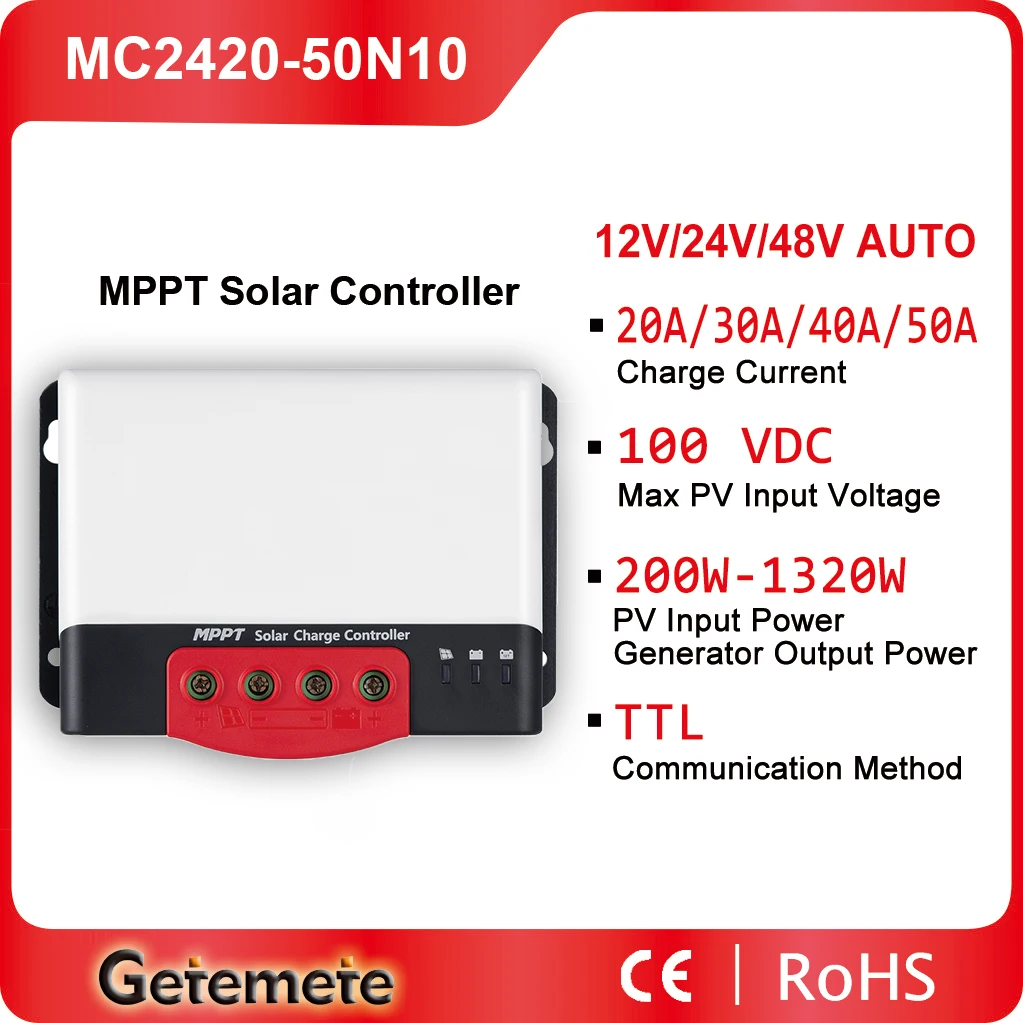 

GTMT MPPT Solar Charge Controller Input 20A-50A Solar Regulator 12V 24V For lithium Battery With BT-2 RM-6 LCD display Optional