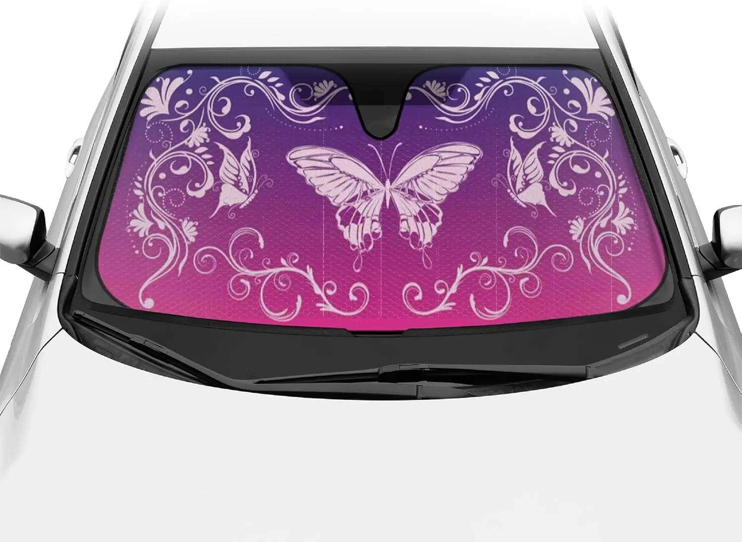 

Pink Butterfly Front Windshield Sunshade - Accordion Folding, 58" x 27"