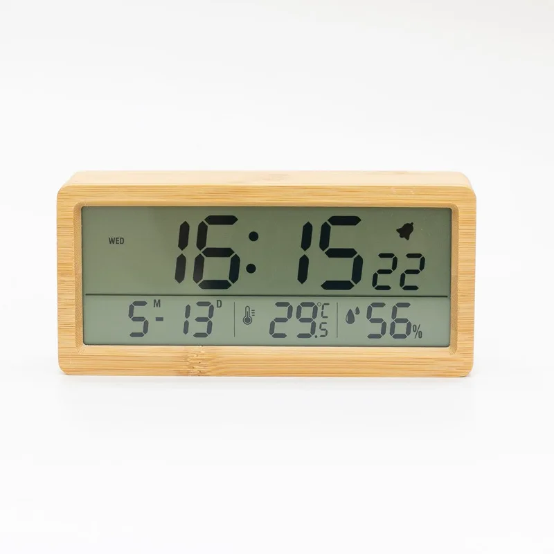 

Retro Lcd Alarm Clock Fashion Solid Wood Clocks With Nightlight Temperature Humidity Kids Living Room Bedside Home Decor Watch