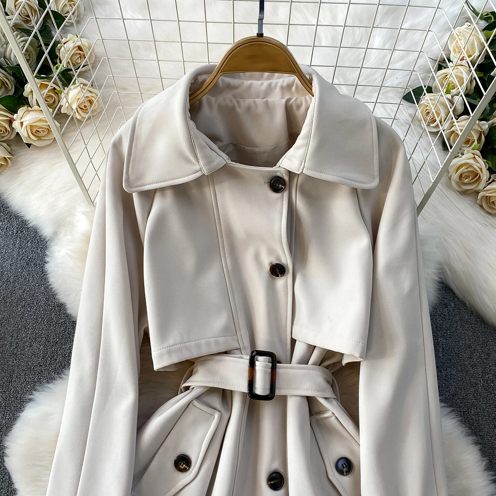 TWOTWINSTYLE النمط البريطاني الصلبة واحدة الصدر جاكيتات للنساء التلبيب كم طويل الخريف معطف غير رسمي أنثى موضة KJA549852 #6