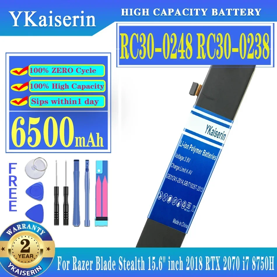 

YKaiserin 6500mAh Replacement Battery RC30-0248 RC30-0238 For Razer Blade Stealth 2018 RTX 2070 i7 8750H 15.6'' inch Batteries