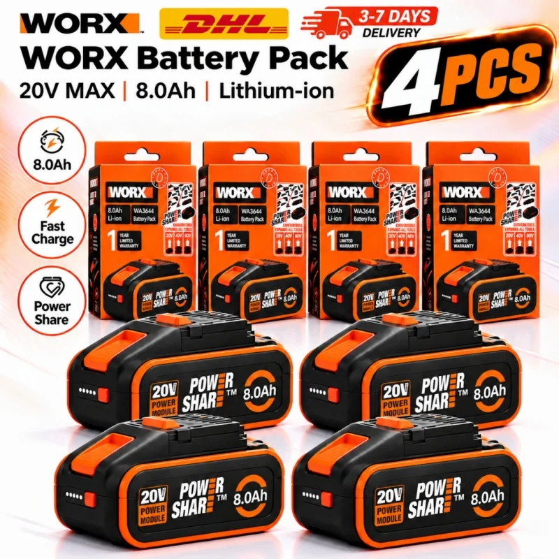 100% Original WORX 20V 8Ah Battery WA3553 WA3551 , WX130, WX802, WG322, WG546, WG549, WG163, WG259 Power Tool Batteries