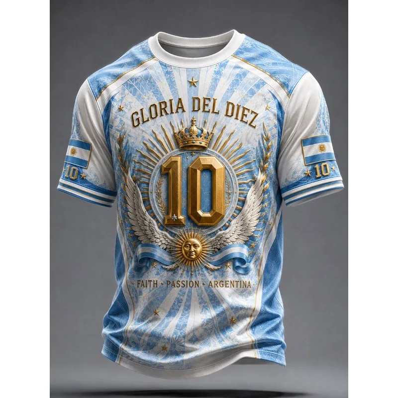 2026 Family Matching Argentina Texture Golden Crown Wing Number 10 Themed Football Jersey Breathable Quick-Dry Soccer Tee