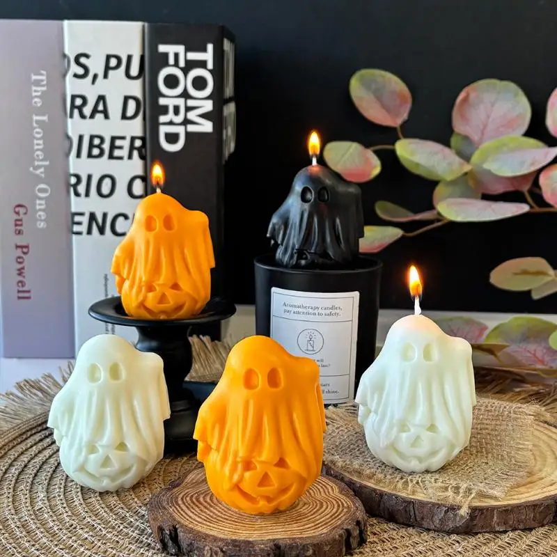 Halloween DIY Pumpkin Ghost Silicone Mold Non-stick for Aroma Candle Plaster Resin Ornament Home Party Gift Making