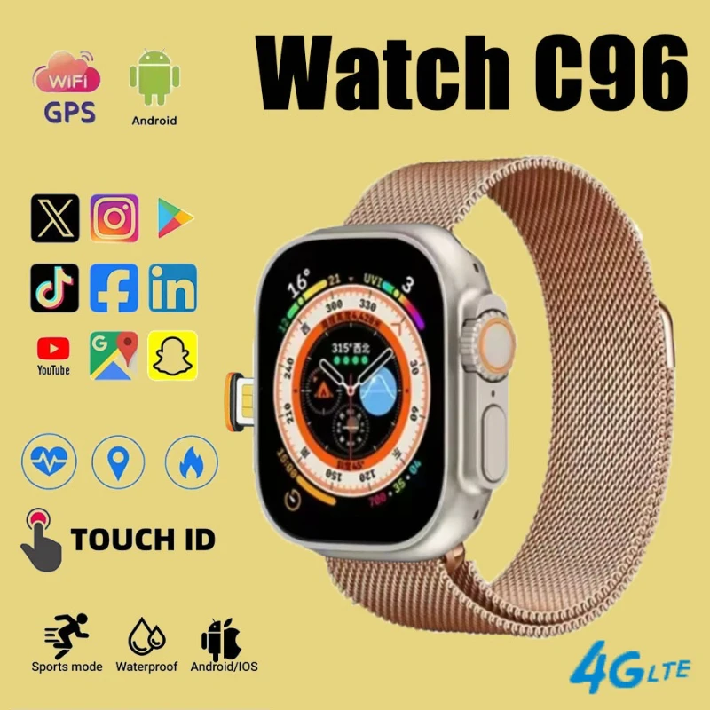 

c96 Сетевая SIM-карта 5G 21 дюйм Amoled GPS WIFI Смарт-часы с глобальным вызовом для мужчин Ultra s10 Android 90 Умные часы обеспечивает гладкие