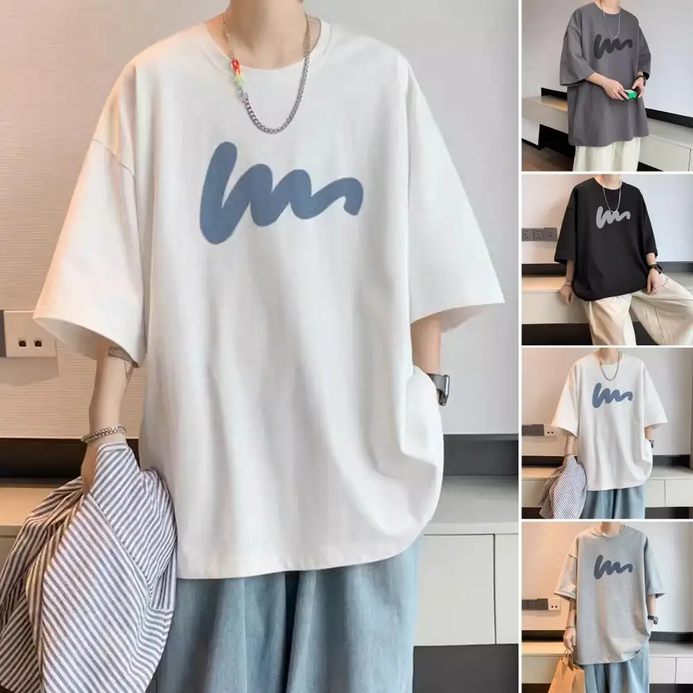 الصيف الرجال تي شيرت منتصف الأكمام جولة الرقبة فضفاضة تناسب حجم كبير بلون مطبوعة منتصف طول بلوزة كاجوال Homewear الرياضة الأعلى