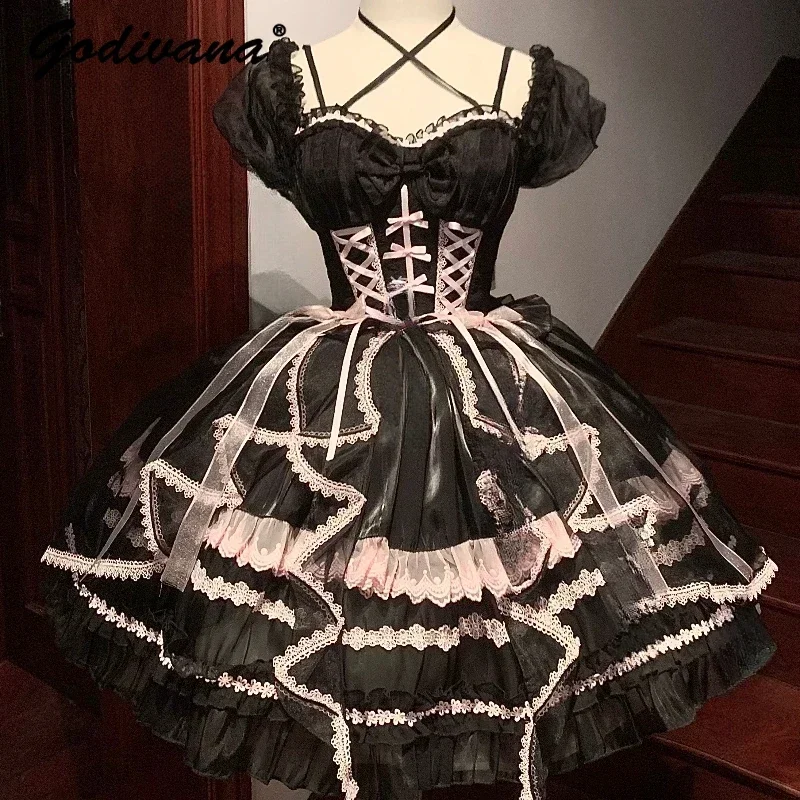 

2025 Lolita Sweet Girl Princess Dress Spring and Summer Off Shoulder Women's Short Sleeve Slim OP/JSK Short Ball Gown Dress