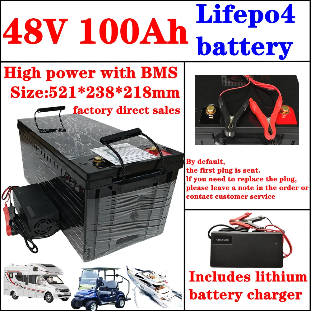 

lithium 48v 100AH lifepo4 battery with BMS for tricycle golf cart inverter Solar energy storage scooter + 10A charger