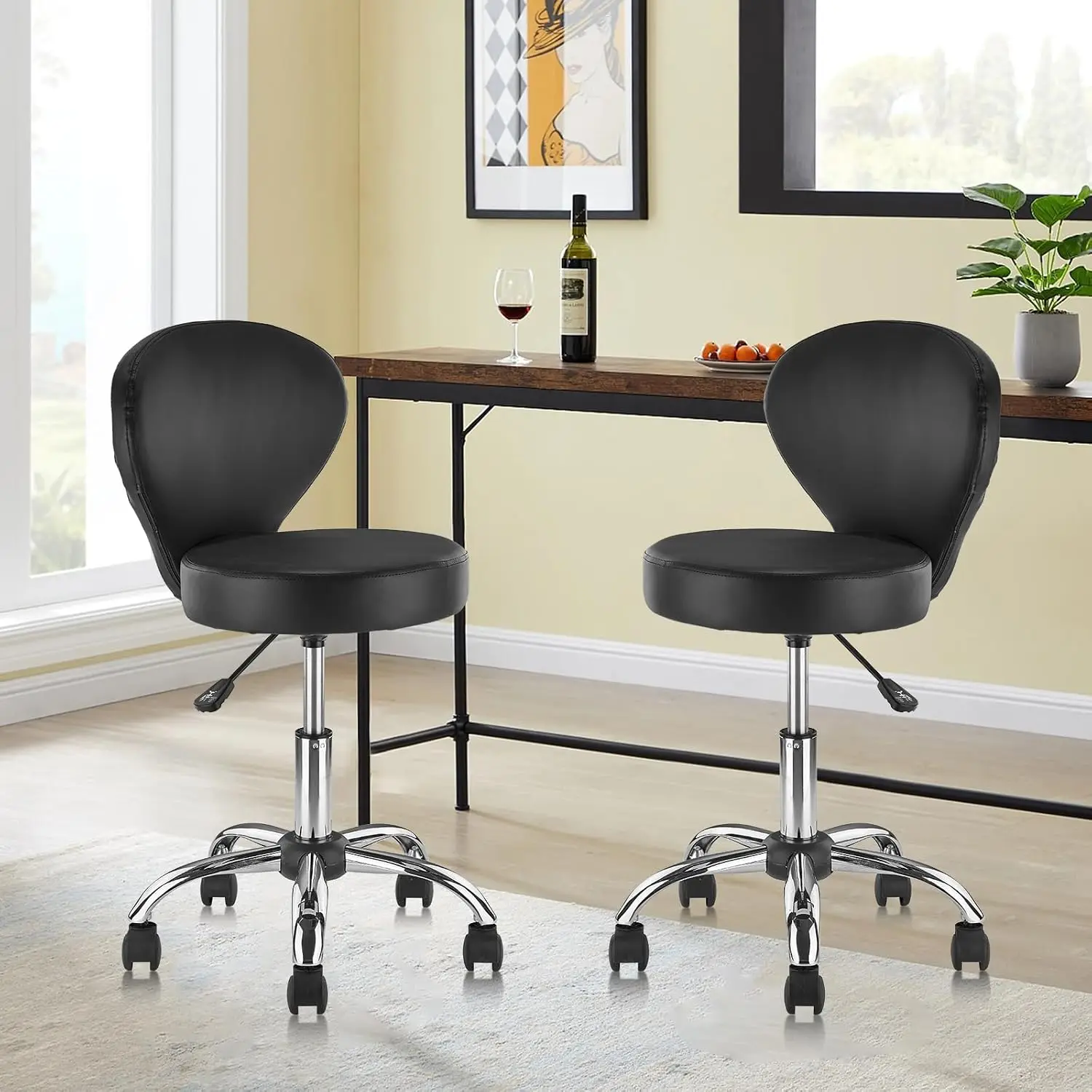Swivel Stool with Wheels & Lumbar Support, 22 in Height 15 in Diameter Adjustable Chair for Salon Office Massage Spa, Customized
