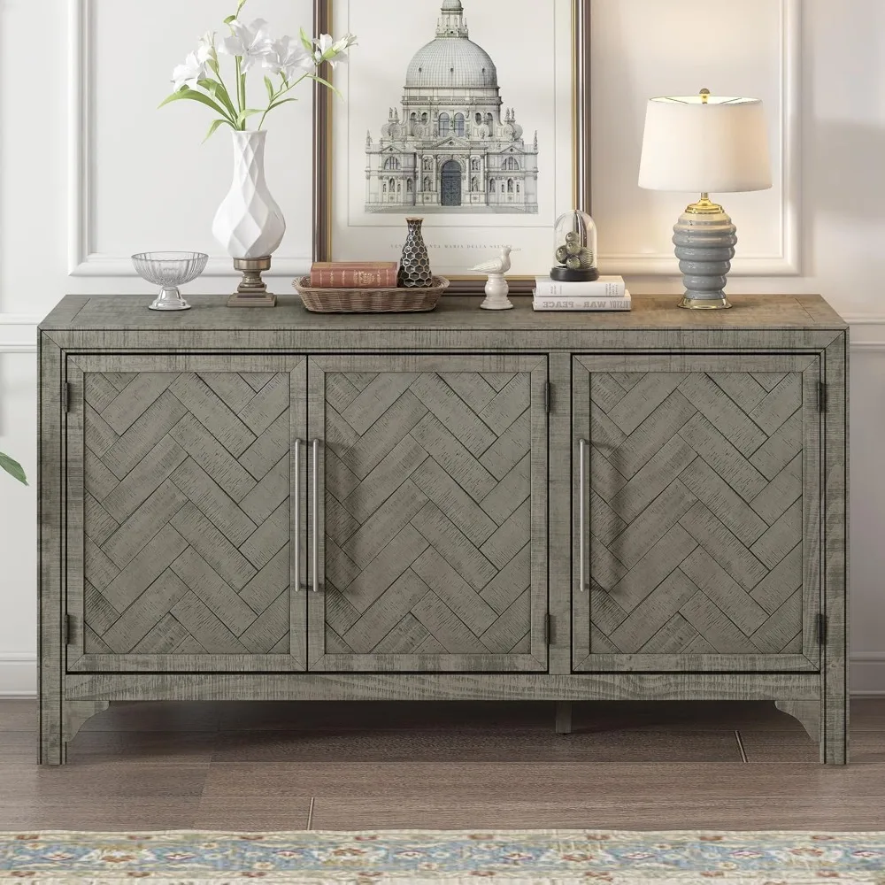 

Modern Vintage Sideboard Cabinet 60-Inch Credenza Console Table 3-Door Entryway Storage Cabinet with Adjustable Shelves for Liv