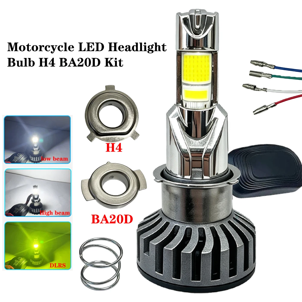 Motorcycle H4 BA20D LED Headlight Light Bulb Lemon Green DRLs White High Low Beam 30W Bulb Kit DC9-60V.