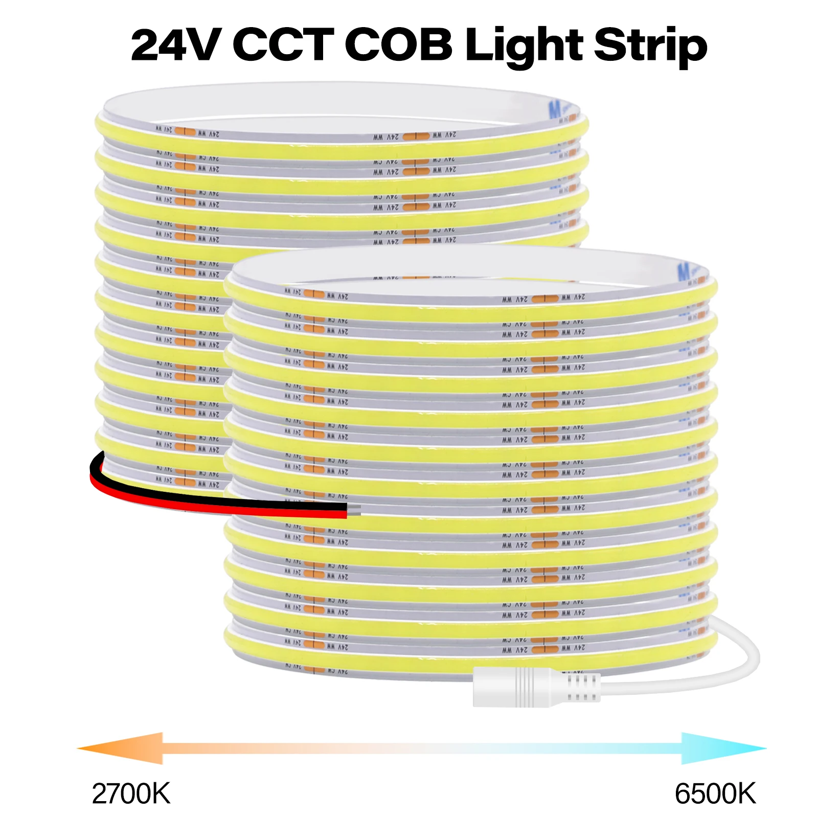 CCT COB LED Strip 480LEDs/m High Density Linear Dimmable Ra90 Flex Led Tape 2700K to 6500K Changeable 8MM PCB LED Lights DC24V