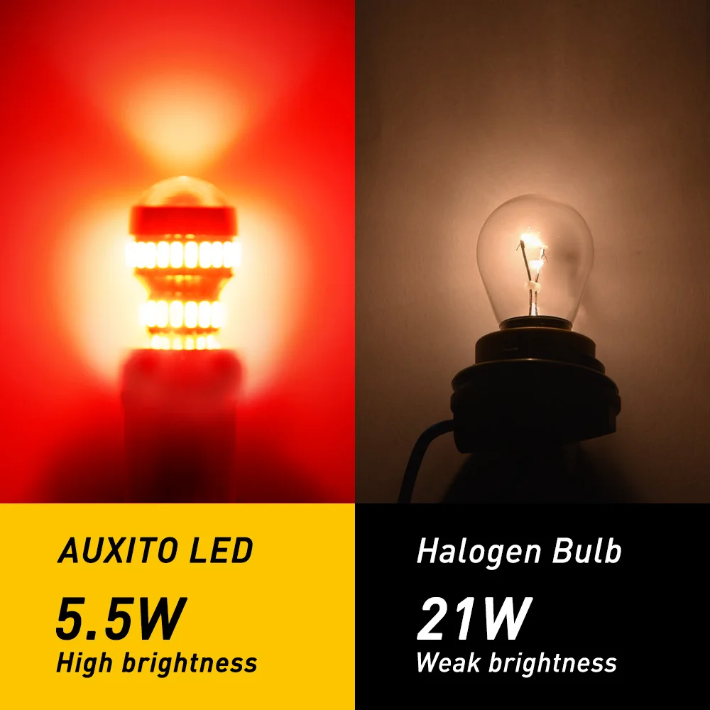 AUXITO 2Pcs 1156 P21W Ba15s LED Canbus Error Free Red Bulb Brake Light Car Rear Stop Signal Lamp 12V 4014 SMD Super Bright