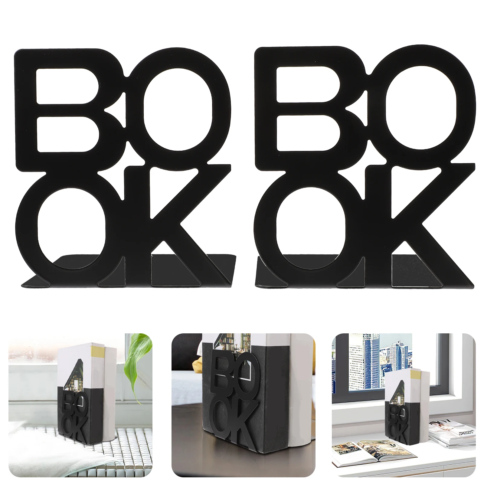 

4Pcs Metal Bookend Stylish Book Stopper For Shelves MultiFunction Bookend Neat Document Organizer For Office