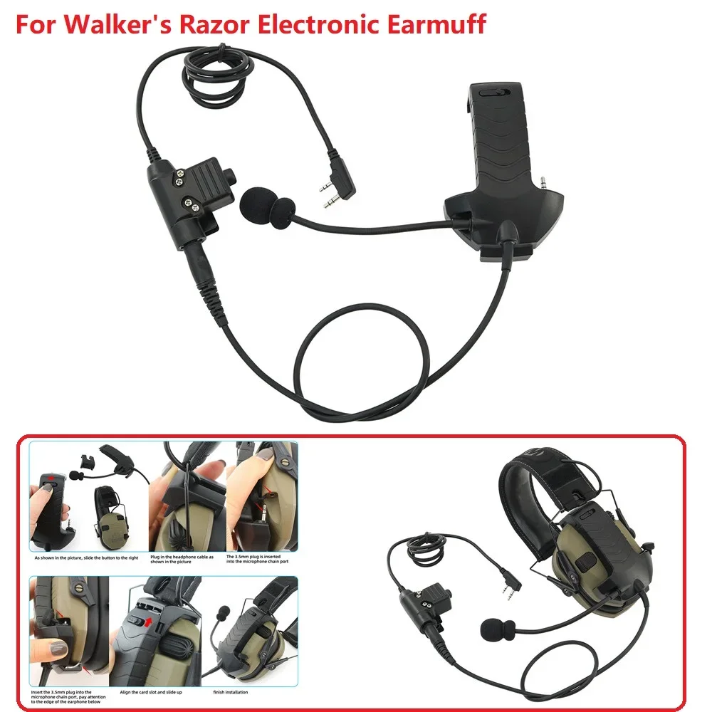 Microphone & PTT for Walker\'s Razor Noise Cancelling Headphones Airsoft Tactical Headset Electronic Shooting Earmuffs