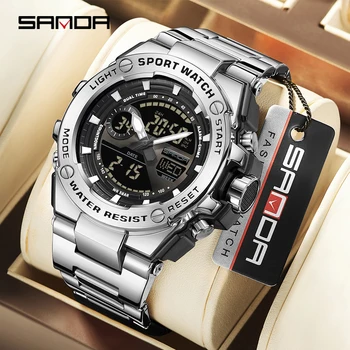SANDA 3363 top fashion men&#x27;s electronic watch cool multi-function LED waterproof student youth electronic watch