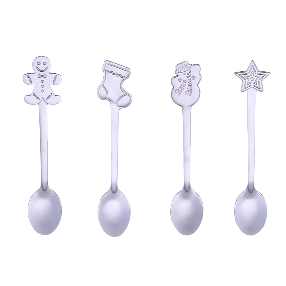 

4pcs Stainless Steel Spoons Gift Tableware Cartoon Coffee Spoon Christmas Restaurant Bar Dessert Shop