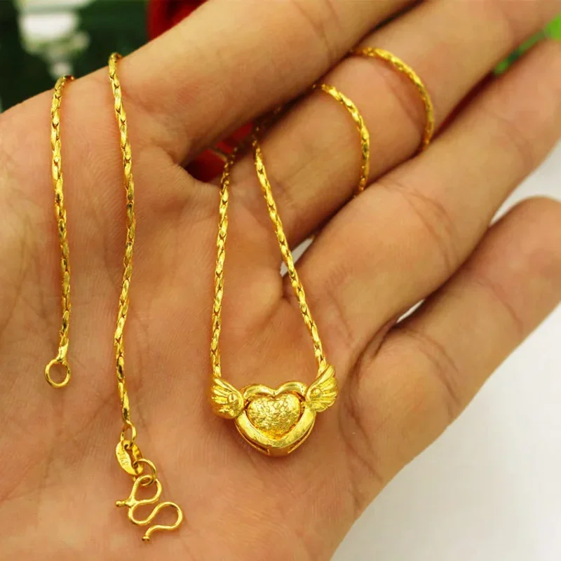 Fashion Brass Gold Plated Necklace Women Love Necklace No Falling Vietnam Sand Gold Wedding Jewelry