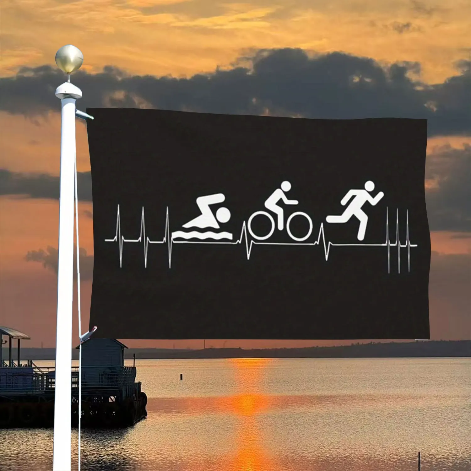 Triathlon Herzschlag Flagge Banner FlagOutdoor Decor Yard Decor Garden DecorFor Home Garden Outdoor Wall Banner