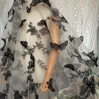 3YardsX150cm White 3D Embroidery Butterfly Flying Embroidery Lace Fabric Wedding Dress Veil Fabric Cloth Black White Burgundy