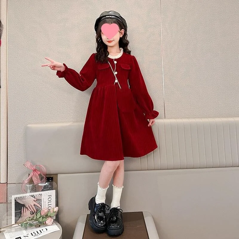 

Kawaii Girl Fashion Round Neck Dress Student Autumn and Winter Cartoon Casual Long Sleeves Princess Dress Children's Clothing