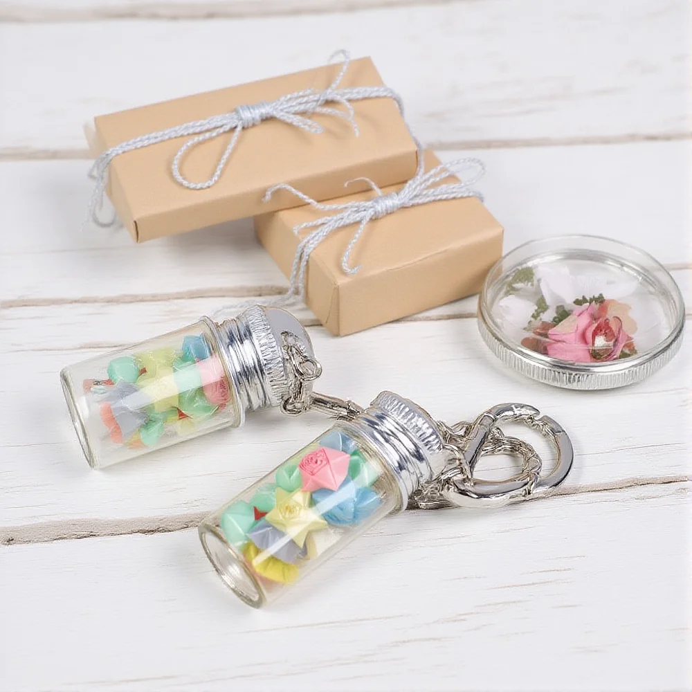 1PC Glass Mini Wishing Bottle Keychain Empty Sample Jars Graduation Wedding Party Decor Transparent Bottle Decor DIY Crafts Gift