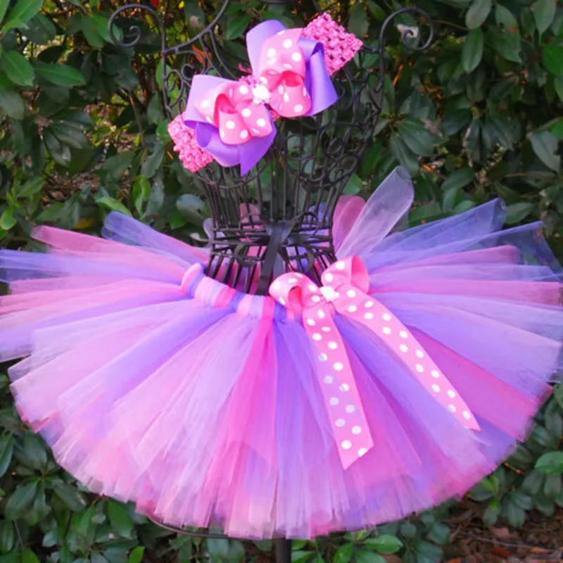 Baby Girls Pink Tutu Skirts Kids Ballet Dance Tulle Pettiskirts with Dots Hairbow Children Birthday Party Costume Flower Skirt