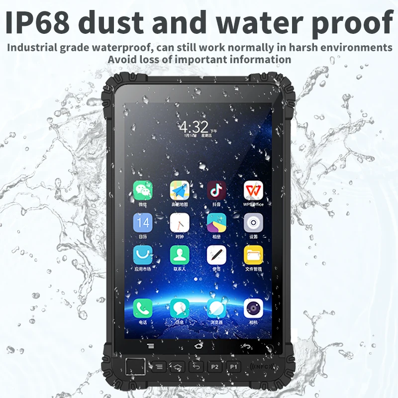 Wholesale Rugged IP68 Industrial Android Tablet 4G 8inch Ram 6GB Rom 128GB Tablet PC With Big Battery 10500mha NFC Fingerprint view 5