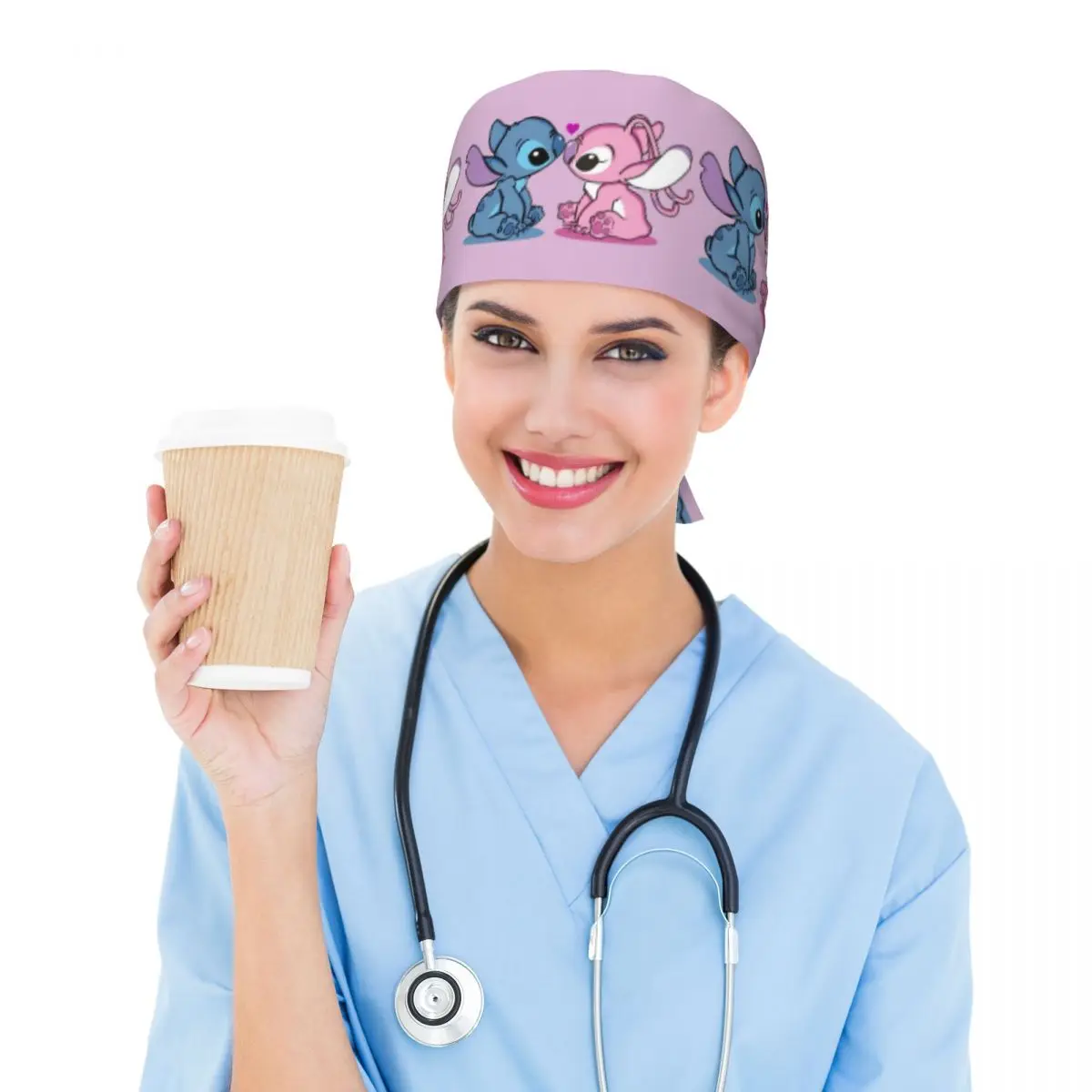 Custom Stitch Kiss Angel Love Heart Anime Medical Staff Scrubs Hat Women Men Doctor Nursing Surgical Cap Scrub Caps