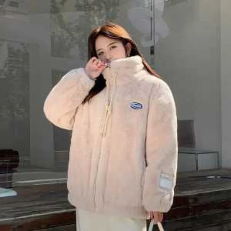 

Fashion Solid Color Loose Versatile Casual Long-sleeved Jacket Women's 2025 Winter New Spliced Stand-up Collar Zipper Pocket