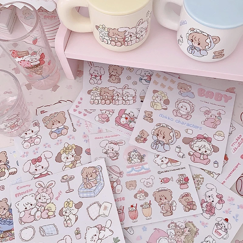 Kawaii Mikko Mousse Souffle Cammy Latte Stickers Waterproof Crystal Sticker Diy Decoration Sweet Cute Kids Toys Gift For Girls