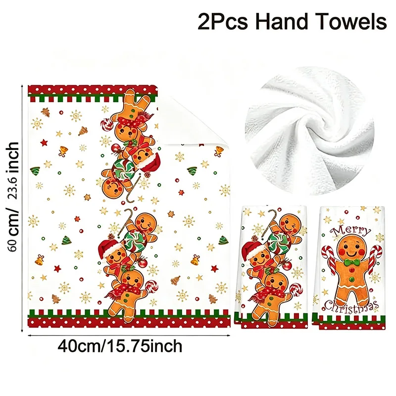 2 Pack Christmas Gingerbread Man Kitchen Towels, Absorbent Microfiber Dish Cloths, Farmhouse Xmas Decor Housewarming Gift
