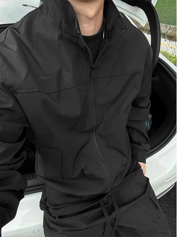 

ort Zipper Workwear Jaet Men's Spring Autumn Tee-Proof Stand Collar American Retro Trendy Brand Youth Polyester Fiber