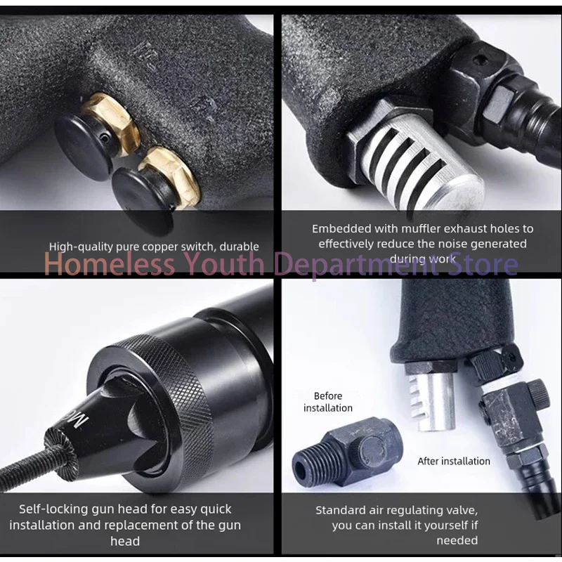 M3 M4 M5 M6 M8 M10 M12 Self-Lock Pneumatic Rivet Nut Gun Automatic Insert Thread Pull Setter Riveters For Aluminum And Iron Nuts