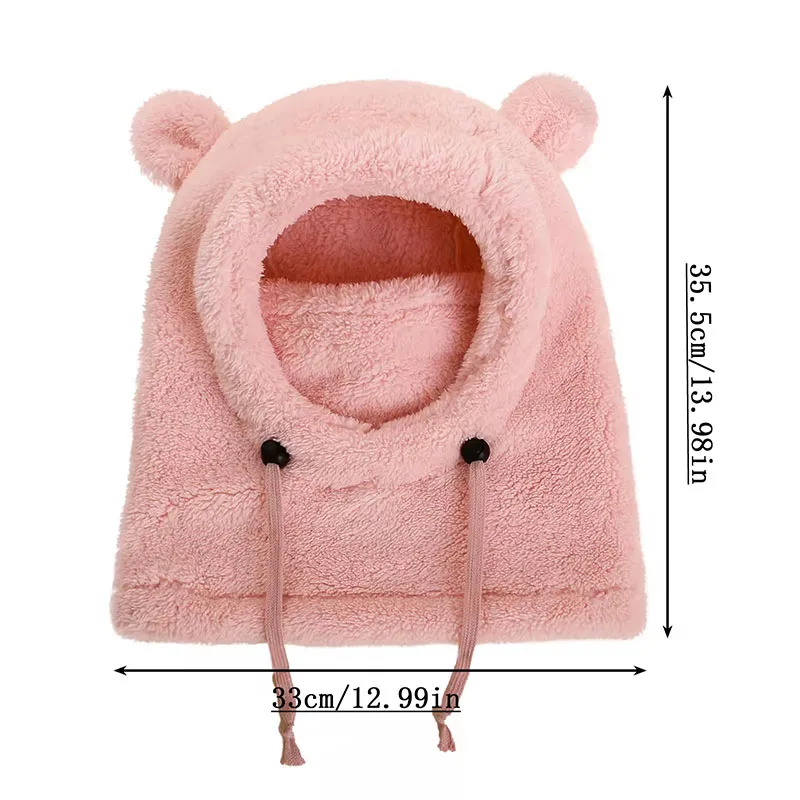 Bärenohren Kapuze Herren und Damen Herbst Winter Polyesterfaser Halstuch und Maske Integrierte Mütze Kinder warme kalte Hüte – Detail 5