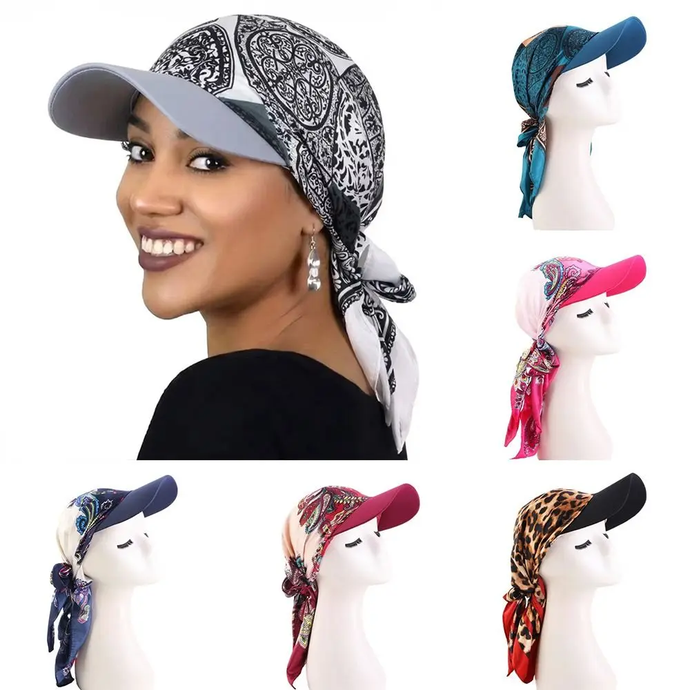 New Satin Paisley Print Hat Soft Breathable with Brim Headscarf Hat Strapped Design Bandana Cap Casual Wear