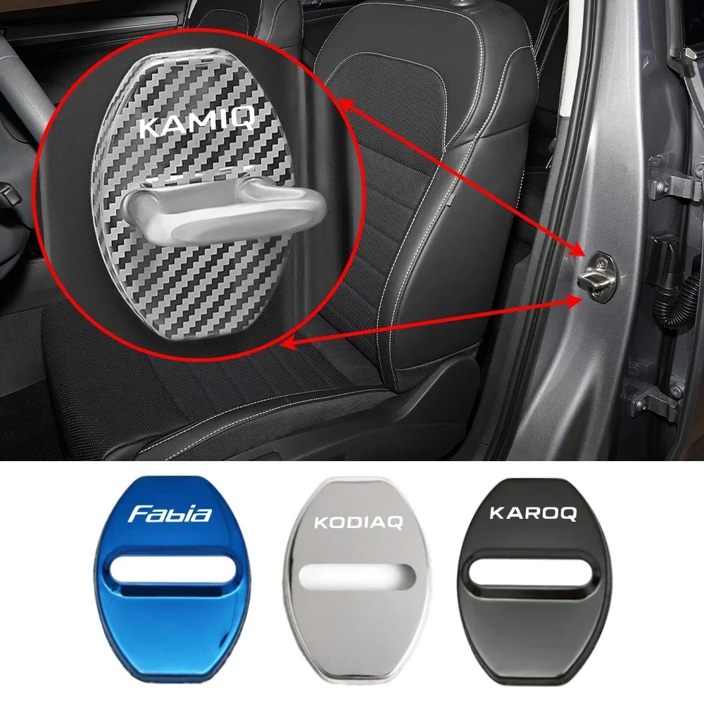 Car Door Lock Cover Auto Emblems Case for Skoda Octavia Enyaq Kamiq Kodiaq GT Kushaq Fabia Slavia Rapid Car Styling Accessories