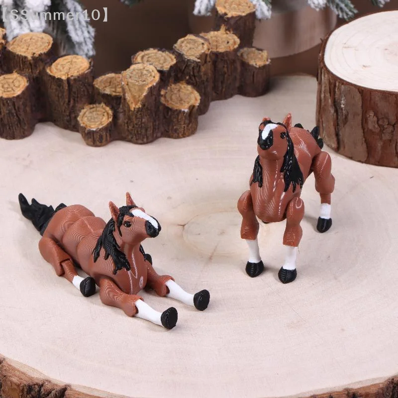 【SSummer10】3D Printed Multi-Joint Movable Brown Horse Statue - Home Office Desktop Decoration Creative Gift Figurine Ornament