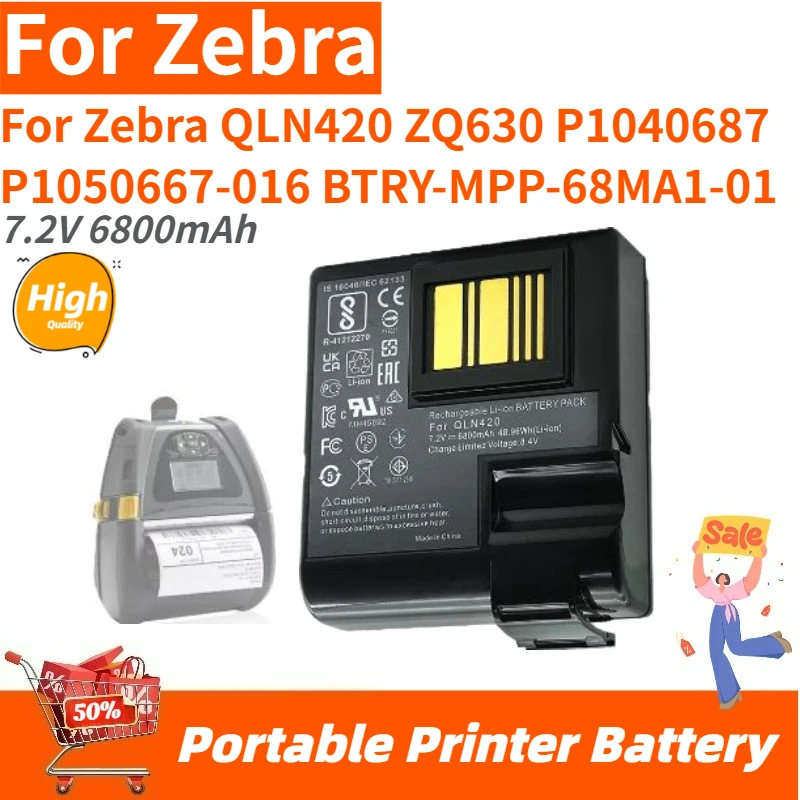High Quality 7.2V 6800mAh Portable Printer Battery For Zebra QLN420 ZQ630 BTRY-MPP-68MA1-01 P1040687 P1050667-016 Brand New