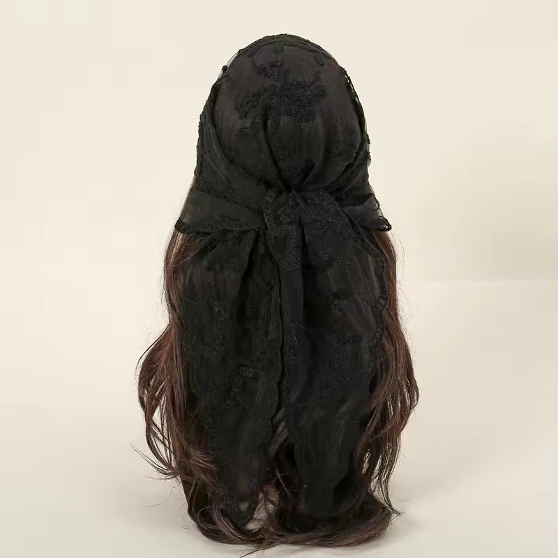 Elegant Lace Scarf Hollow Out Embroidery Foulard Bandana Solid Color Triangular Scarf Thin Vintage HandkerChiefs for Hair Woman - Image 31
