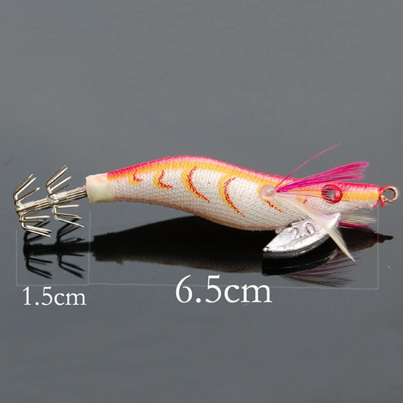 5pcs Luminous Squid Jigs Prawn Hook Wooden Bionic Shrimp Baits Fishing Lures For Saltwater 7.32g