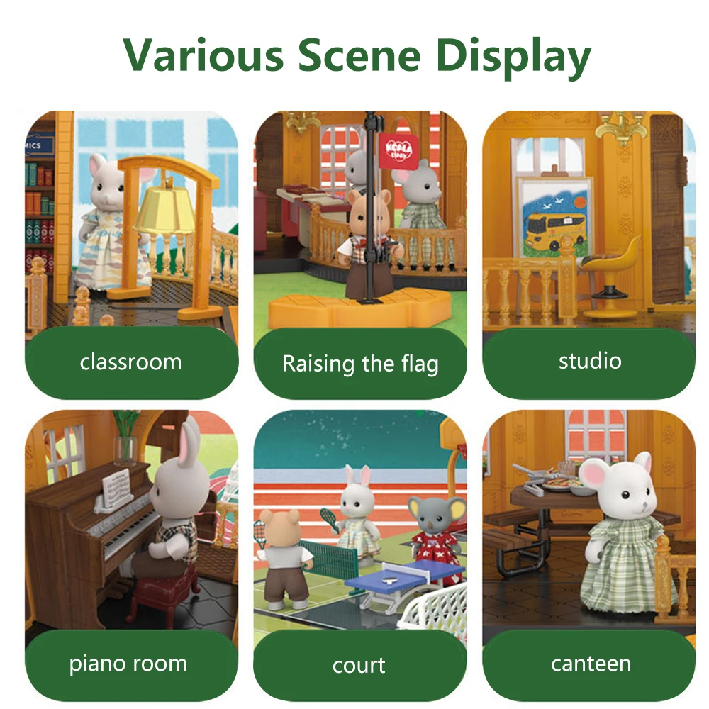 Koala Thị Trấn Xe Buýt Trường Học Thu Nhỏ Các Mặt Hàng Mô Hình Sân Chơi Ngôi Nhà Búp Bê Đồ Nội Thất Rừng Gia Đình Bóng Đá Trẻ Em Động Vật Đồ Chơi Cho Cô Gái Món Quà