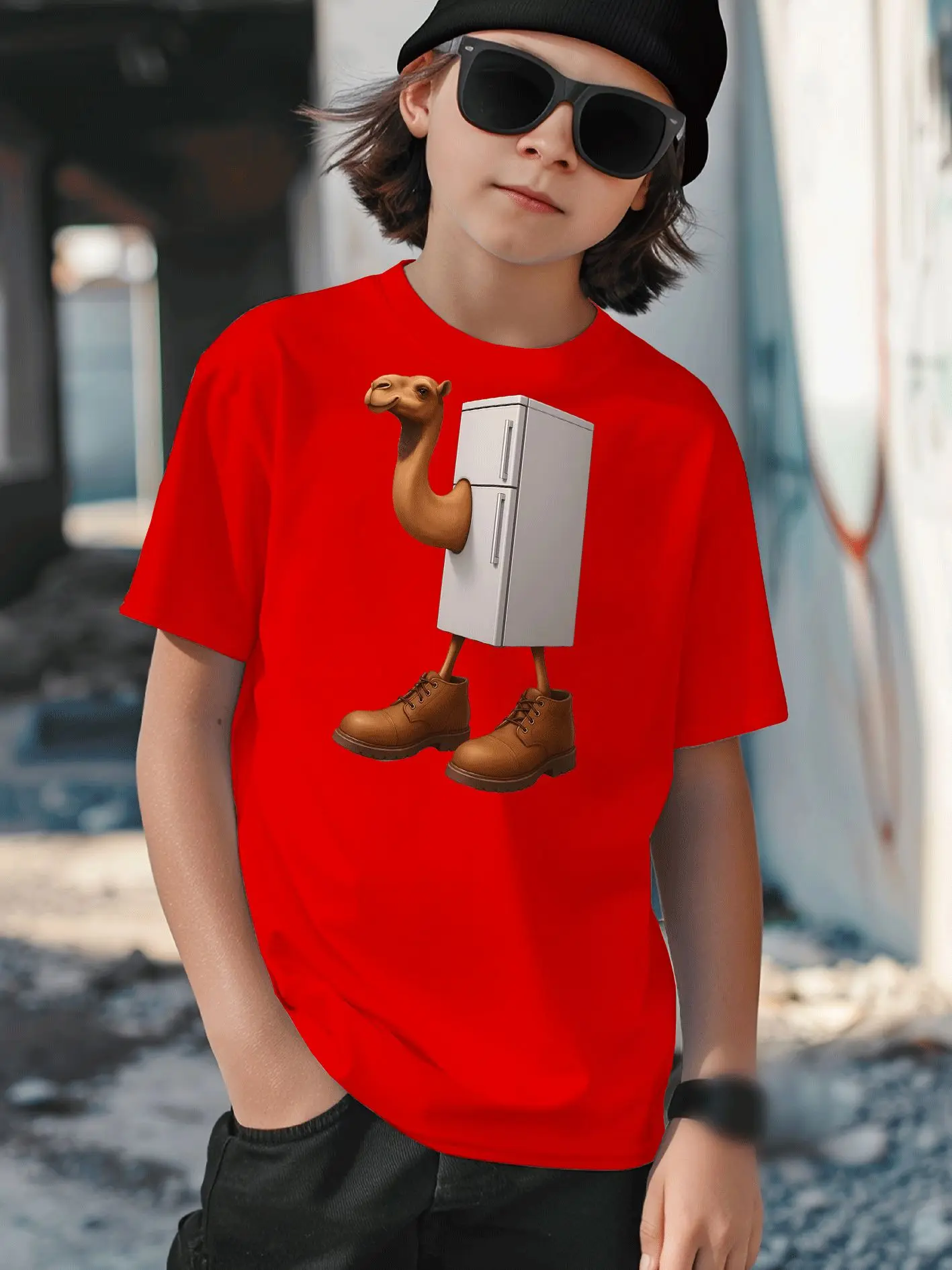 Summer Humorous Camel Pattern Printed Children's T-shirt Street Style Skin Friendly Holiday Gift Daily Wear Parent-child Outfit