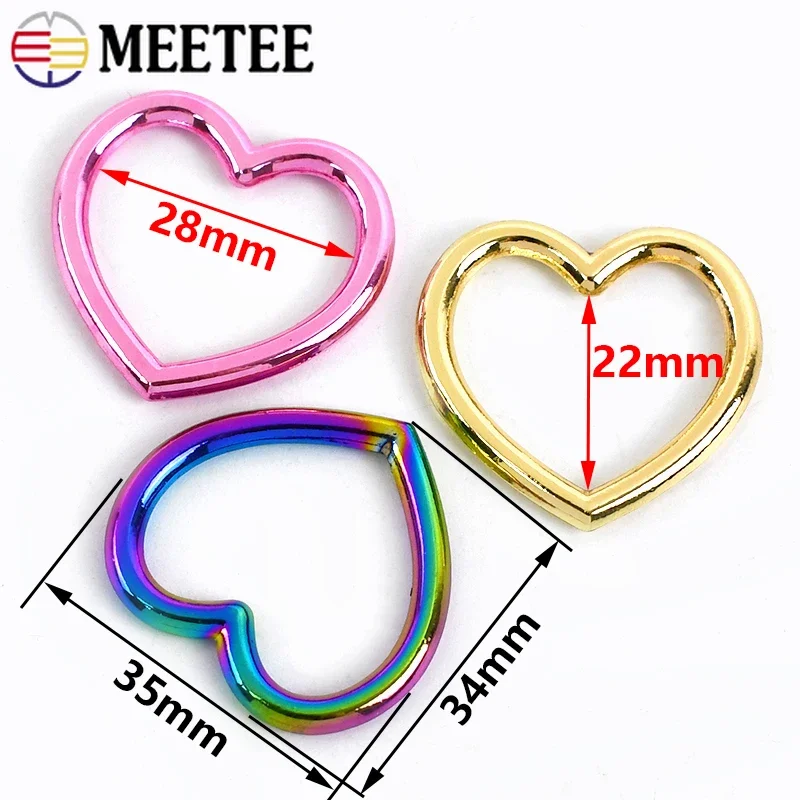 Meetee 5/10/20Pcs O Ring Metal Buckle Heart Shaped Circular Rings Hook Bag Strap Connecting Round Circle Buckles Accessories