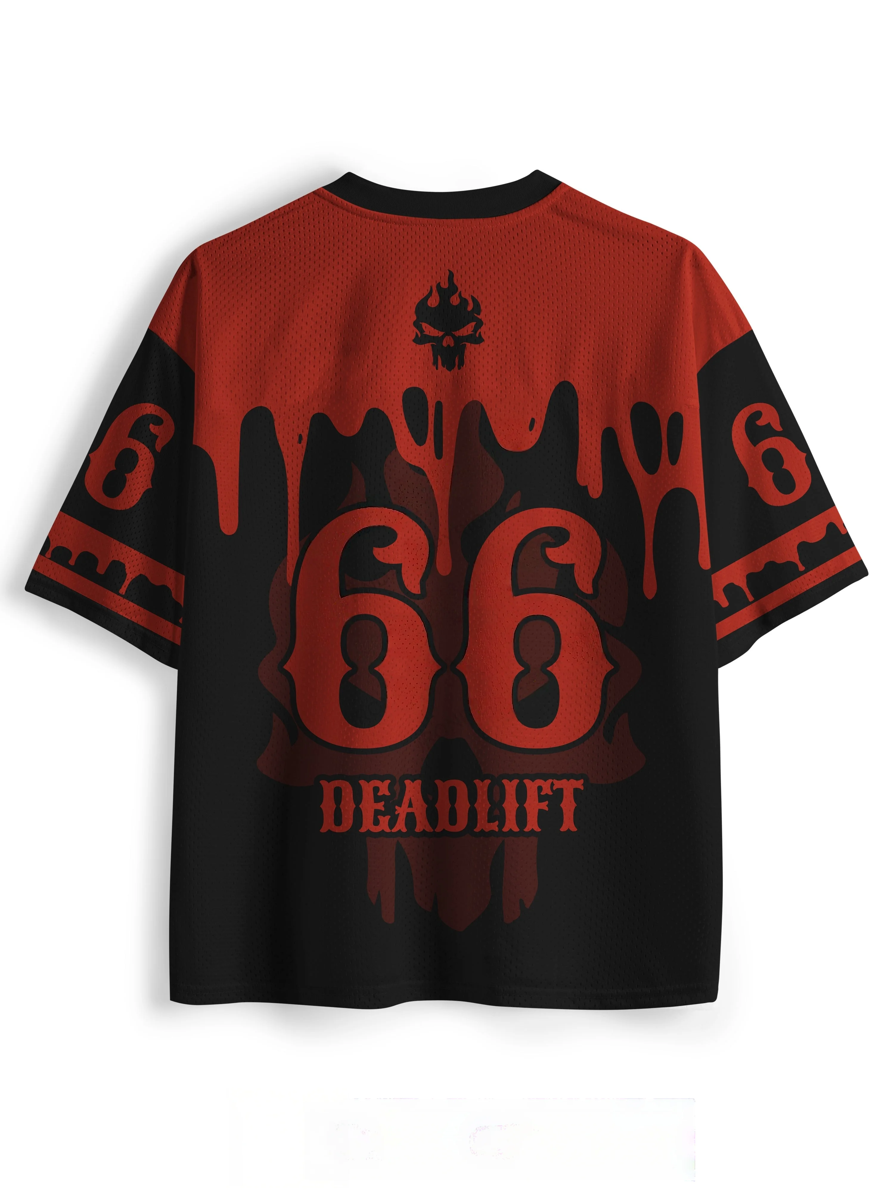 Unisex Y2K Zombie Dumbbell Fitness Graphic Mesh Jersey V‑Neck Short Sleeve Breathable Loose Streetwear Personality Sports Tops