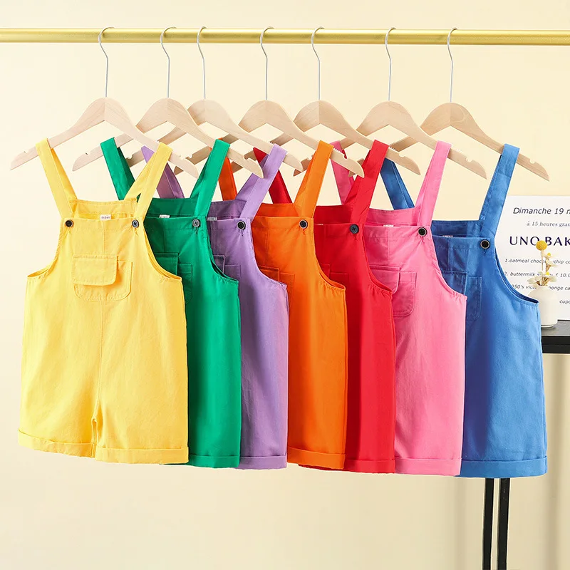 Kindergarten Graduation Cheerleading Outfit Candy Color Kids Suspender Pants Boys Girls Group Dance Performance Clothes