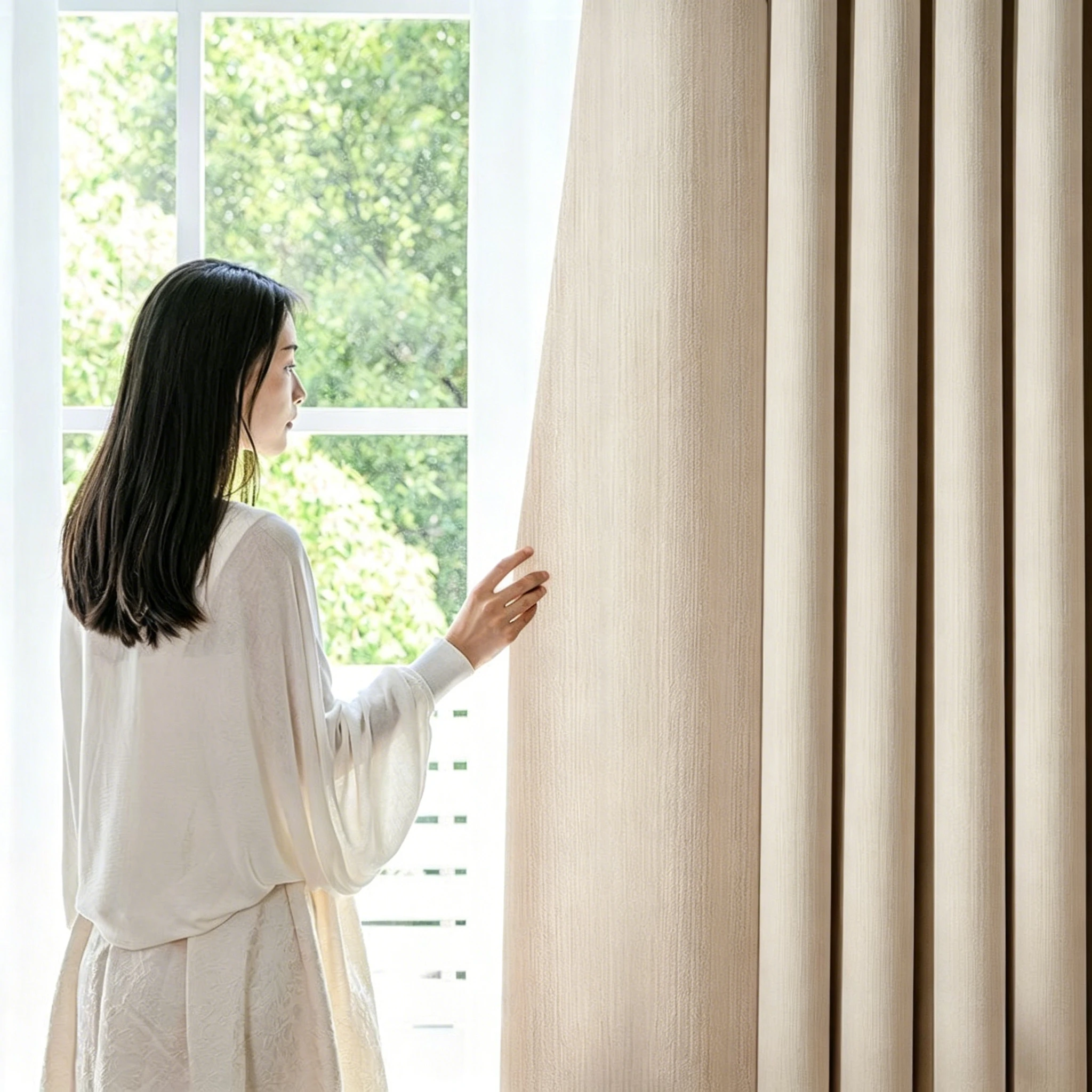 Customized Cream Milk Color Decorative Drapes Curtain Hotel Living Room Soundproof Blackout Curtains Home Room Sunshade Cloth