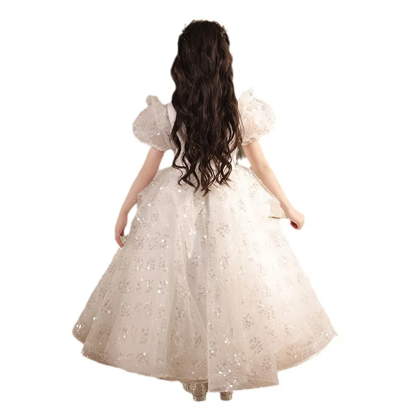 Gorgeous girl sequin birthday dress girl host princess dress flower girl fluffy dress model runway piano performance dress