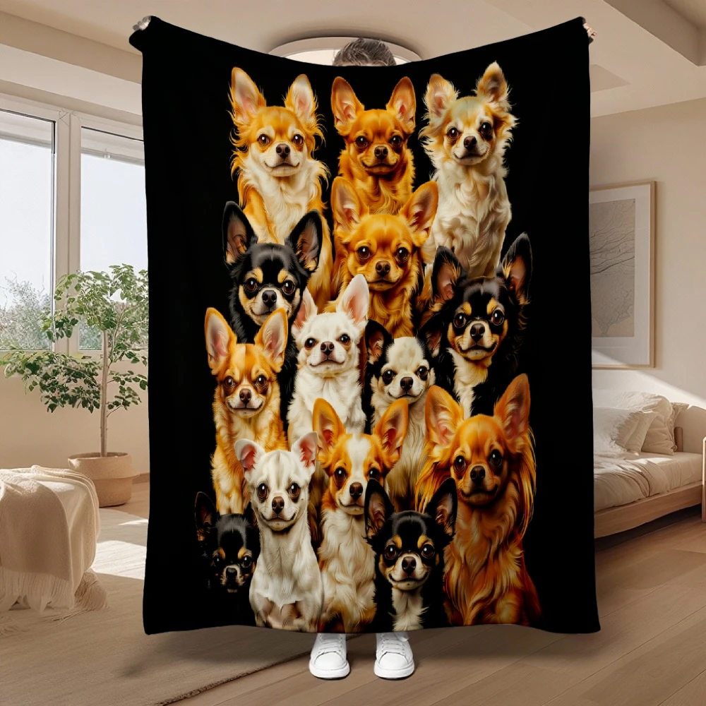Chihuahua Dog Lover Art, Pet Owner Gift, Soft Fleece Blanket, Cute Puppy Collage Design, Multi-Purpose Home Decor, Cozy Warm Thr